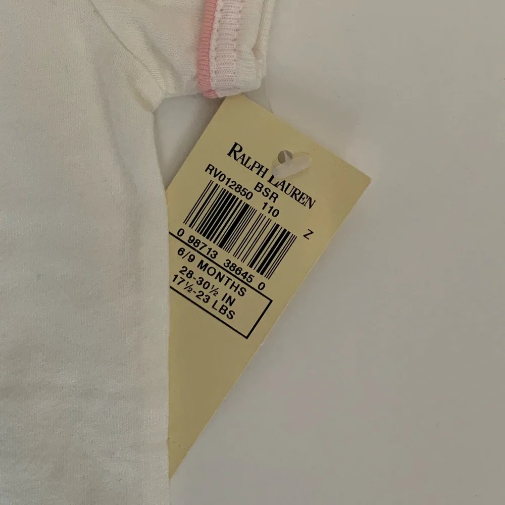 RALPH LAUREN ONESIE WHITE & PINK 6/9 MONTHS - Picture 2 of 2